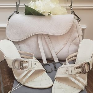 🤍Dior White Logo Leather Slides Heels